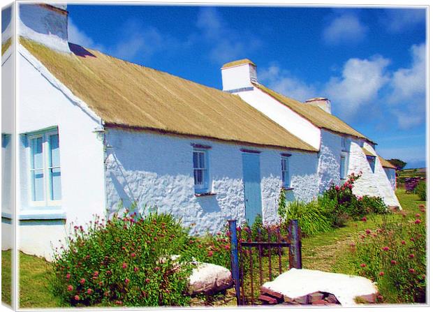 Pembrokeshire Cottage embossed. Canvas Print by paulette hurley