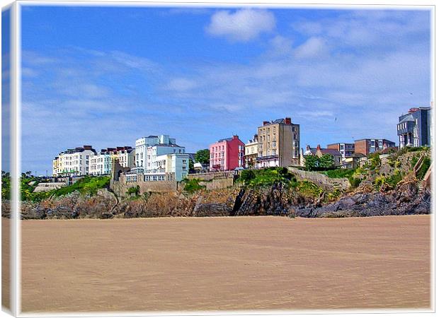 Tenby South Beach Hotels. Canvas Print by paulette hurley