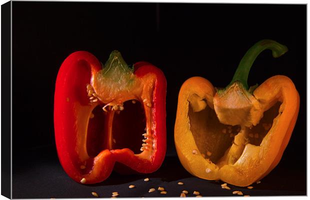 Laughing Peppers Canvas Print by Peter Elliott 
