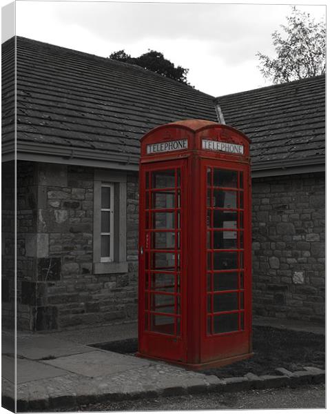 Phone Box , Bolton Abbey Village Canvas Print by Peter Elliott 