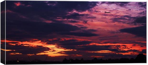 sunset - Docks & Plane Canvas Print by Donna Collett