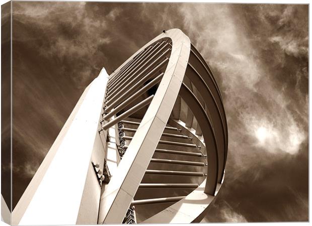 Spinnaker Tower - Close side view in sepia Canvas Print by Donna Collett