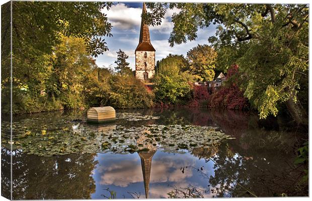 Looking across the Pond to Hever Church Canvas Print by Dawn Cox