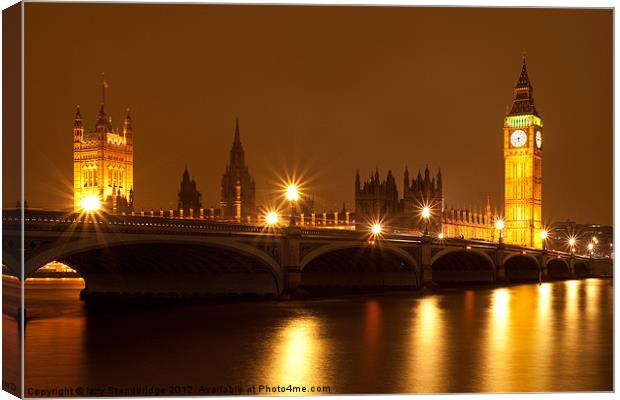 Westminster Bridge, London, night. Canvas Print by Izzy Standbridge