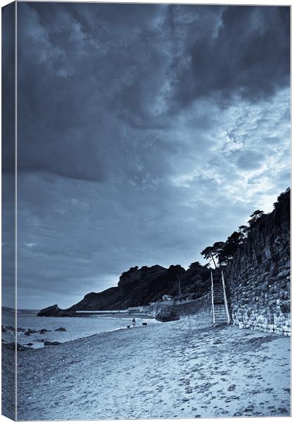 Meadfoot Beach, Torquay, Devon, b&w Canvas Print by K. Appleseed.