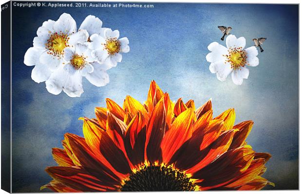 You are my sunshine, (Sunflower Dogrose and Birds) Canvas Print by K. Appleseed.