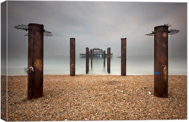  Brighton west pier remains Canvas Print by Tony Bates