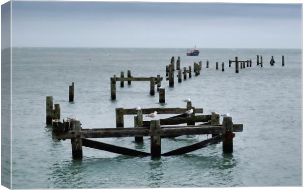Remains of Swanage pier Canvas Print by Tony Bates