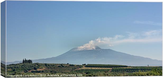 smoking Mount Etna, Sicily Canvas Print by Lucy Antony