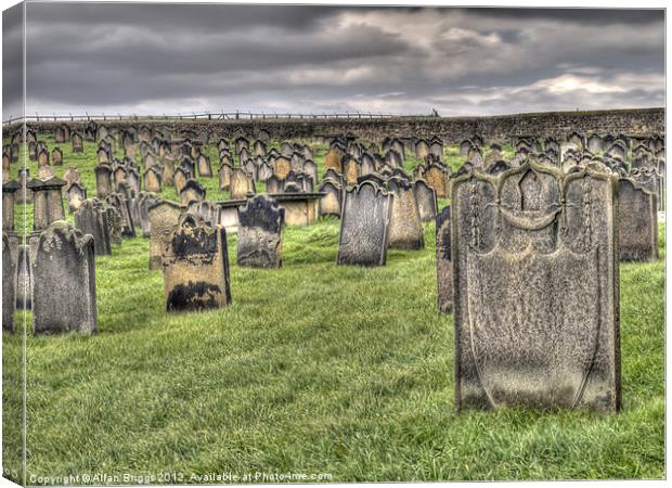 Gravestones in Whitby Church Yard Canvas Print by Allan Briggs