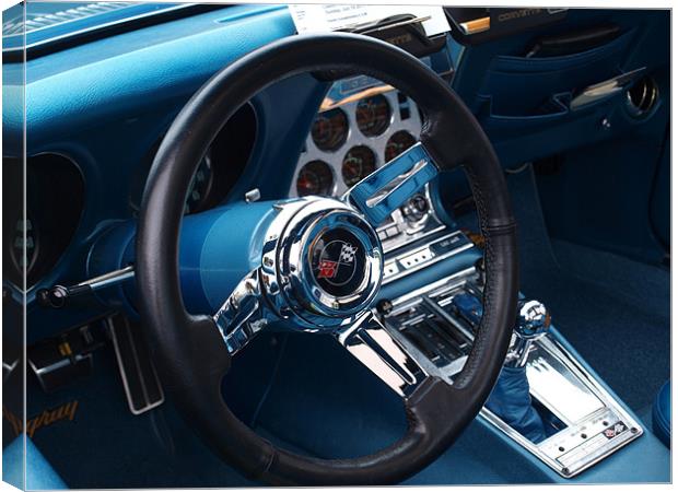 Blue Corvette steering wheel and interior Canvas Print by Allan Briggs