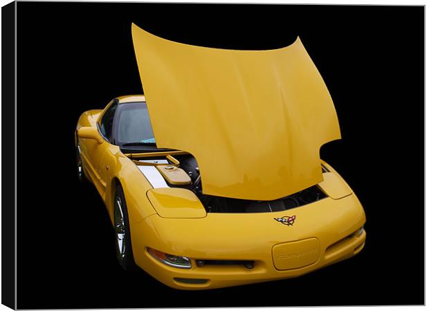 Yellow Corvette on black background Canvas Print by Allan Briggs