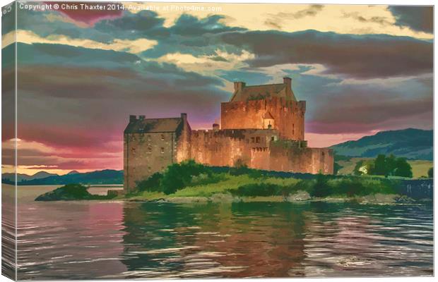 Eilean Donan Sunset Watercolour Effect Canvas Print by Chris Thaxter