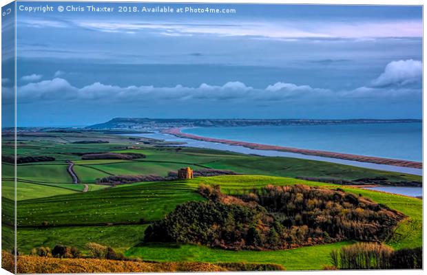 A Majestic View of St Catherines Chapel and Chesil Canvas Print by Chris Thaxter