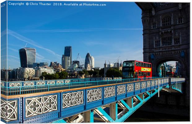 Iconic London Scene Tower Bridge and Red Bus Canvas Print by Chris Thaxter
