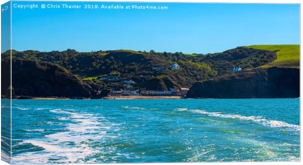 Llangrannog from The sea. Canvas Print by Chris Thaxter