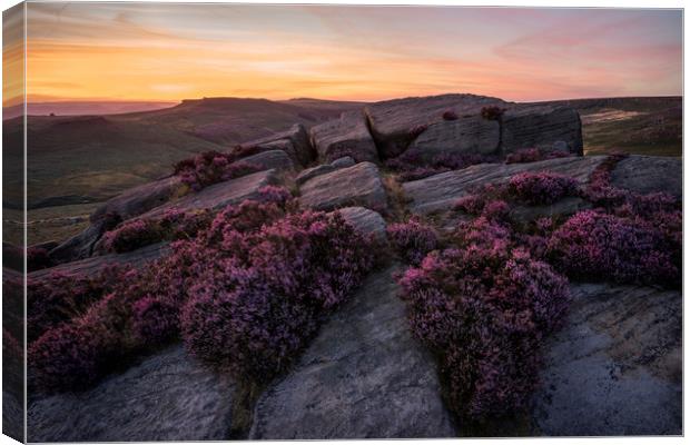 Burbage Rocks Afterglow  Canvas Print by James Grant