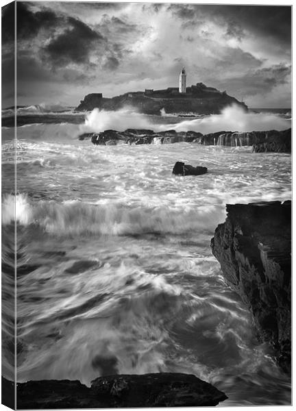 Waves at Godrevy Canvas Print by Paul Davis