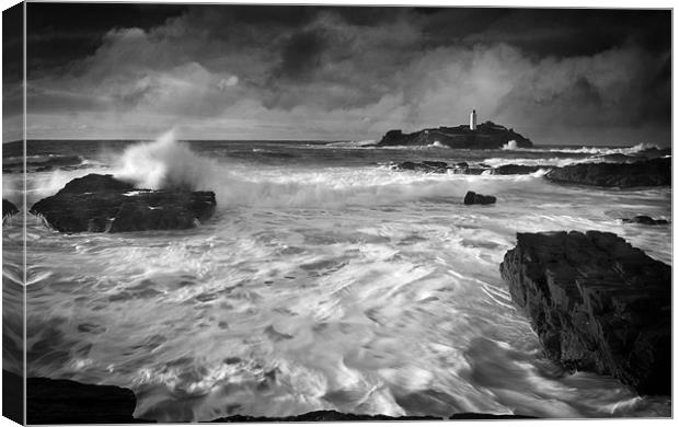 Waves at Godrevy Canvas Print by Paul Davis