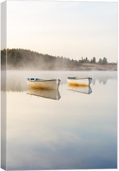 Mirrored Misty Loch Canvas Print by Stuart Jack