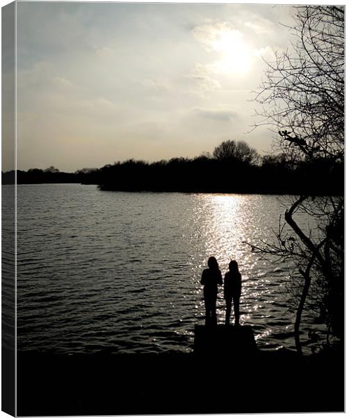 sisters on the jetty Canvas Print by Heather Newton