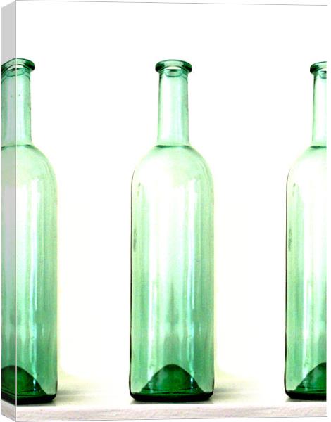 3 green bottles Canvas Print by Heather Newton