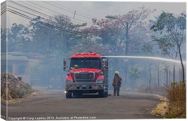 fire engine putting out a fire Canvas Print by Craig Lapsley