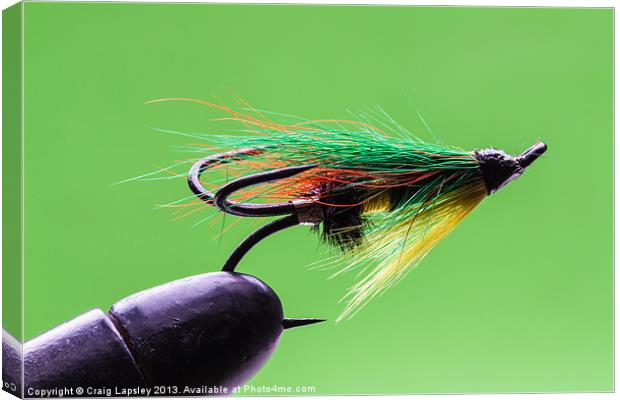 Salmon fly in vice Canvas Print by Craig Lapsley