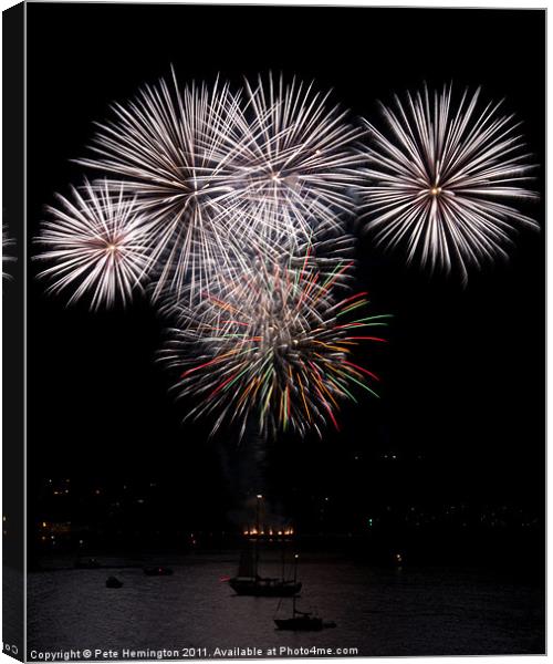 Fireworks at Plymouth Canvas Print by Pete Hemington
