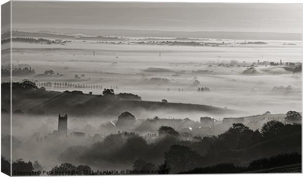 Bradninch Church in the Mist Canvas Print by Pete Hemington