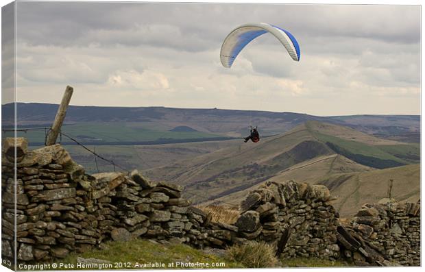 Paraglider over Rushup Edge Canvas Print by Pete Hemington