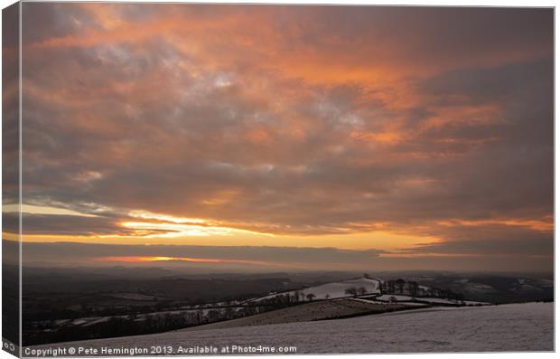 Raddon Top sunset in the snow Canvas Print by Pete Hemington
