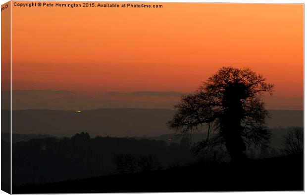  Lone tree and Mid Devon sunset Canvas Print by Pete Hemington