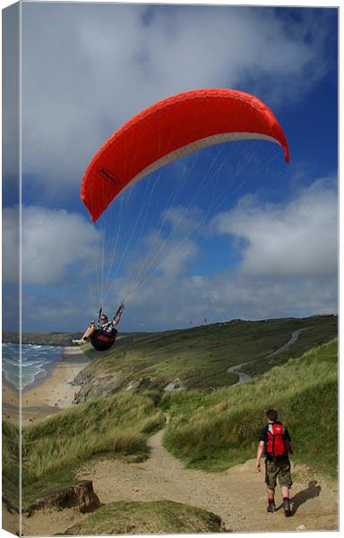 Paraglider in N Cornwall Canvas Print by Pete Hemington