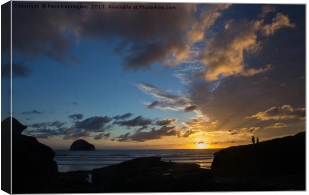 Watching the sunset at Trebarwith Strand Canvas Print by Pete Hemington