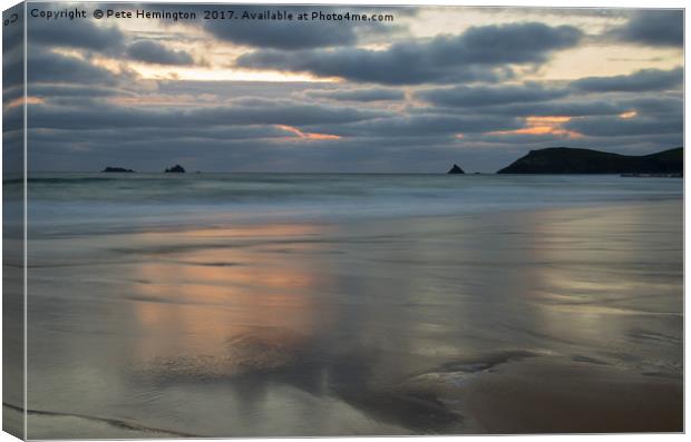 Sunset over Constantine Bay in Cornwall Canvas Print by Pete Hemington