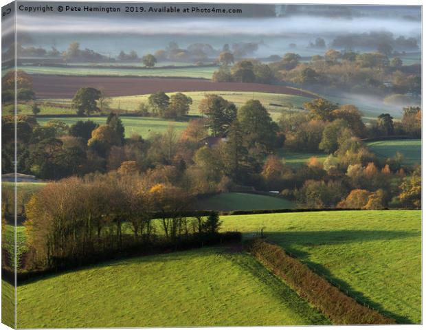 Mist in Mid Devon Canvas Print by Pete Hemington