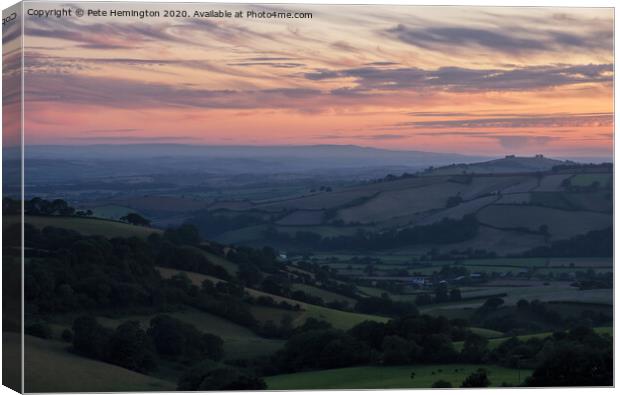 Sunset over the Exe valley Canvas Print by Pete Hemington