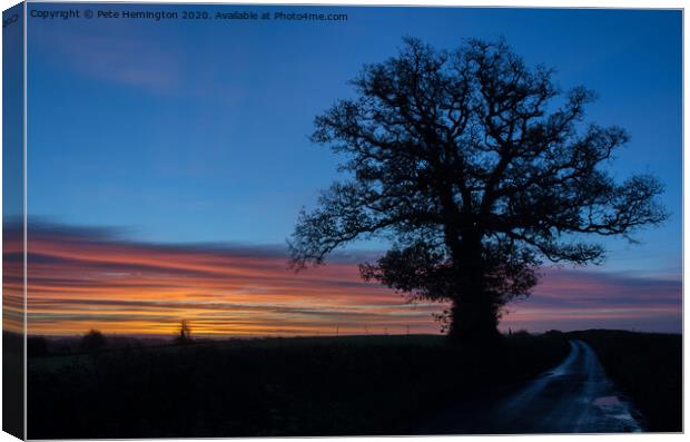 Lone tree at sunrise Canvas Print by Pete Hemington