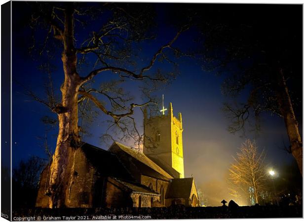 Linby Church by Night Canvas Print by Graham Taylor
