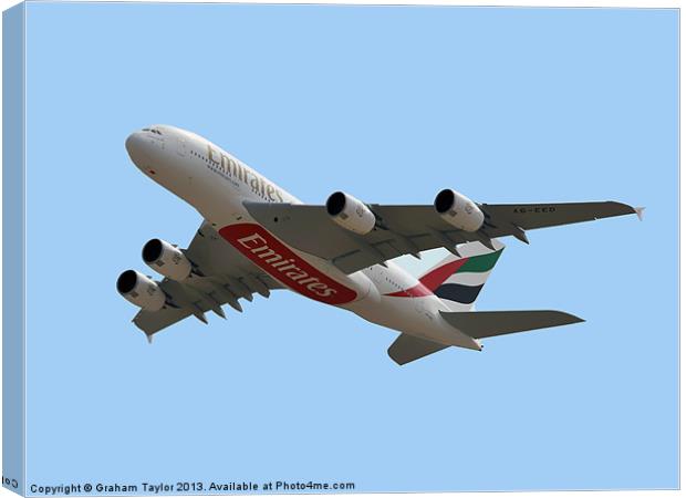 The Mighty Emirates Airbus A380 Canvas Print by Graham Taylor