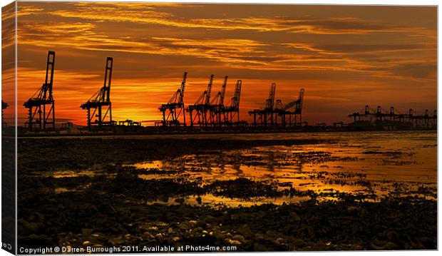 Sunset At The Port Of  Felixstowe Canvas Print by Darren Burroughs