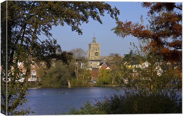 Diss Mere and Church Canvas Print by Darren Burroughs