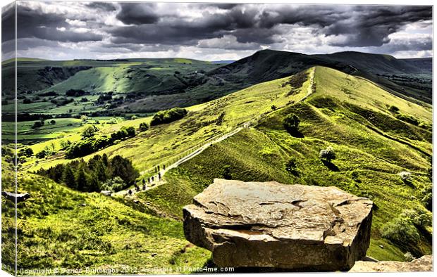 The Ridge to Mam Tor. Back Tor Derbyshire Canvas Print by Darren Burroughs