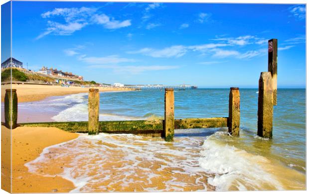Southwold Sand Sea Pier and Beach Canvas Print by Darren Burroughs