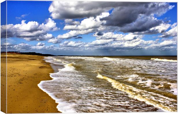 Rain Over Southwold. Dunwich Beach. Canvas Print by Darren Burroughs