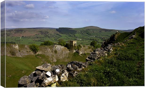 Peveril Castle And Losehill Canvas Print by Darren Burroughs