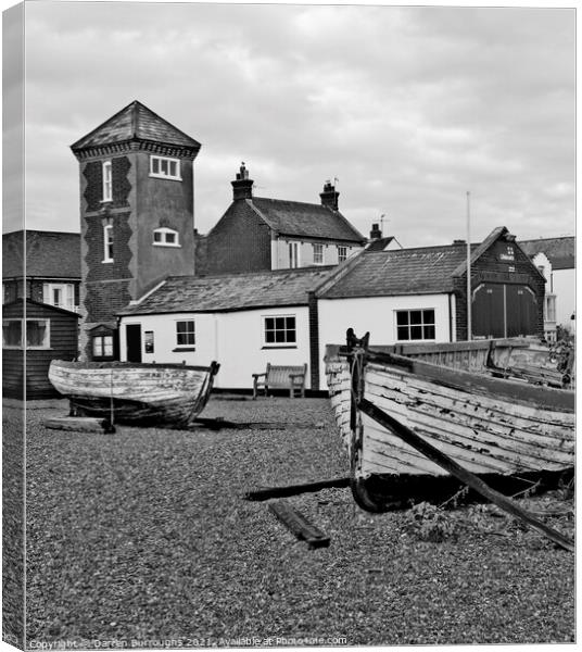 Lifeboat station, boats and Aldeburgh town. Canvas Print by Darren Burroughs