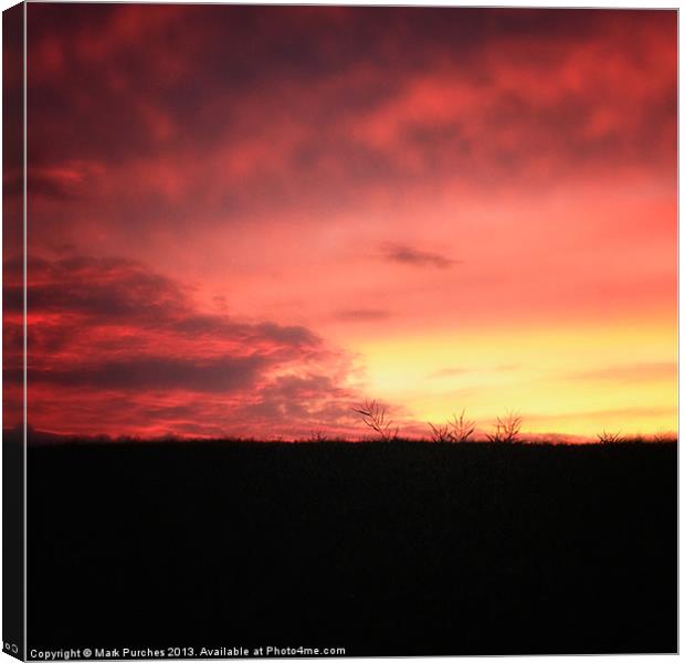 Beautiful Vibrant Red and Pink Rural Sunset Canvas Print by Mark Purches