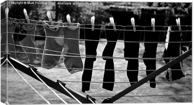 Black White Socks on Clothes Line Canvas Print by Mark Purches